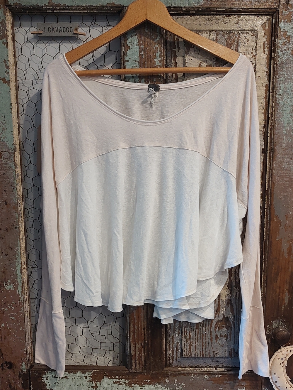 Light Pink and White Women's Long-Sleeve Scoop Neck Top